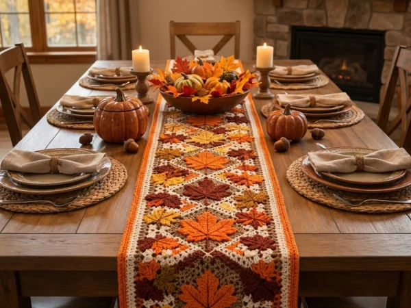 Diamond Lattice Maple Leaf Table Runner Crochet Pattern
