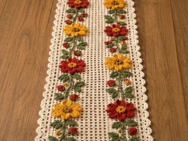 Filet Lace Daisy Vine Table Runner Crochet Pattern
