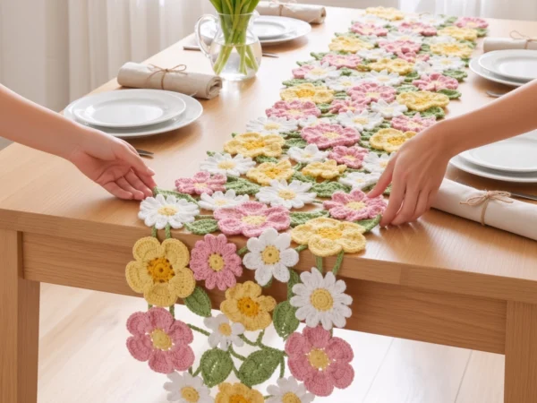 Spring Meadow Crochet Flower Table Runner