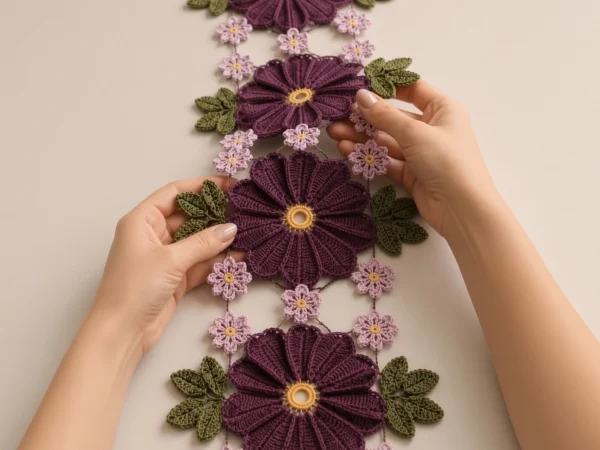 Plum Garden Floral Crochet Table Runner Pattern