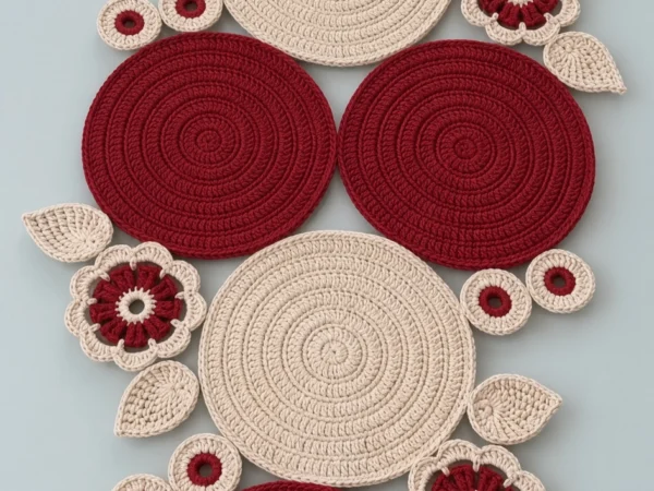 Crimson Garden Crochet Flower Table Runner