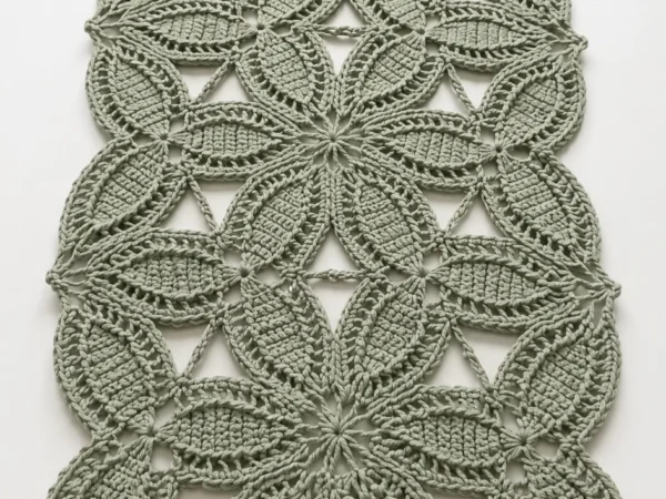 Sage Petal Lattice Crochet Table Runner