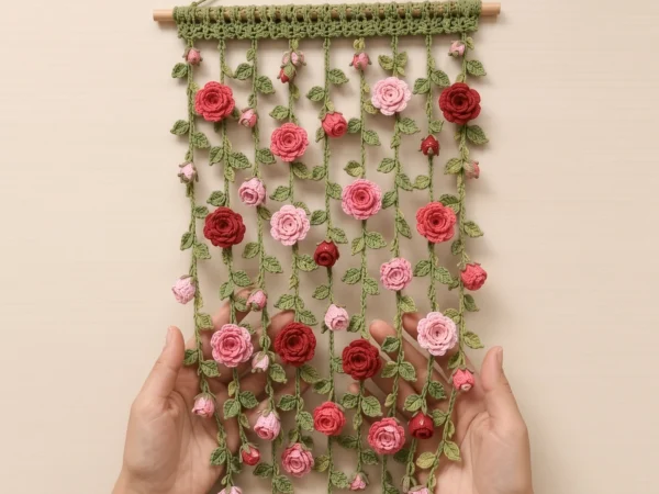 Trailing Rose Curtain Crochet Wall Hanging