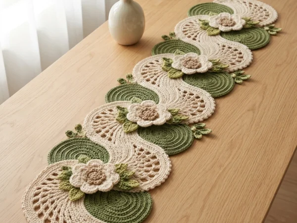 Wave Fan and Rose Table Runner Crochet Pattern