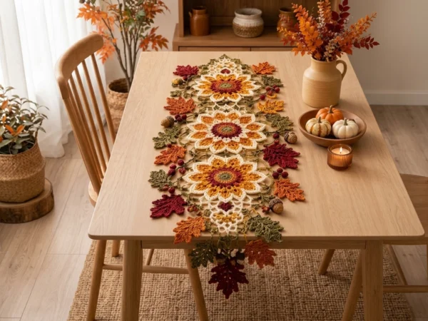 Mandala Flower Vine Table Runner Crochet Pattern