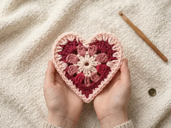 Granny Heart Puff Stitch Coaster Crochet Pattern