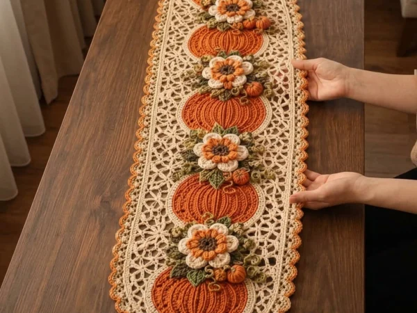 Pumpkin and Sunflower Lace Table Runner Crochet Pattern