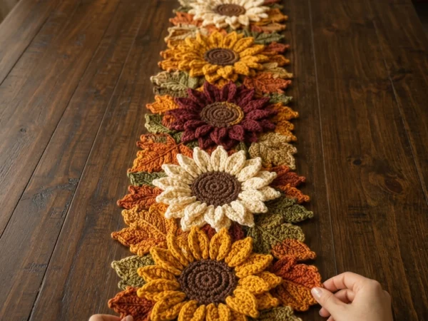 Layered Sunflower and Maple Leaf Table Runner Pattern