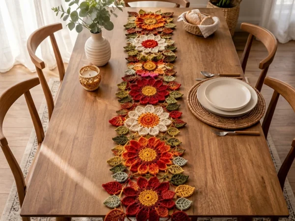 Layered Dahlia Flower Chain Table Runner Crochet Pattern