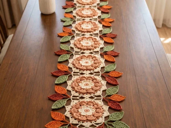 Bobble Flower Hexagon Table Runner Crochet Pattern