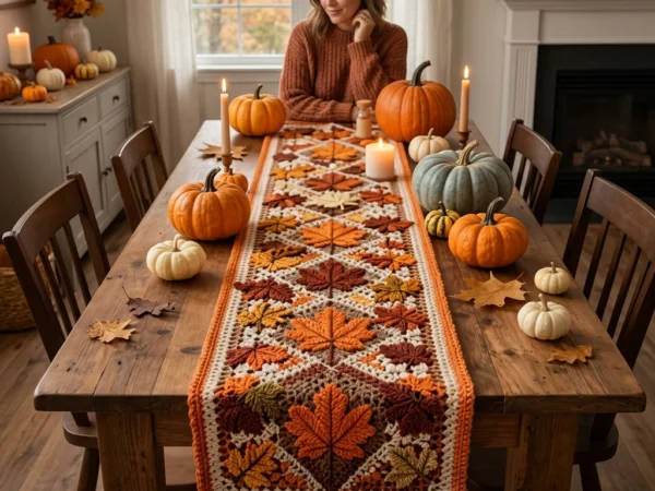 Diamond Lattice Intarsia Maple Leaf Table Runner Pattern
