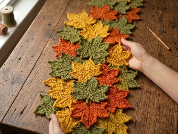 Three-Tone Textured Maple Leaf Table Runner Crochet Pattern