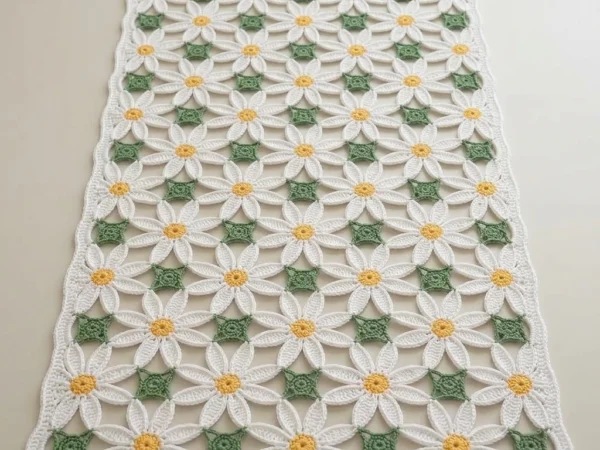 Daisy and Granny Square Grid Table Runner Crochet Pattern