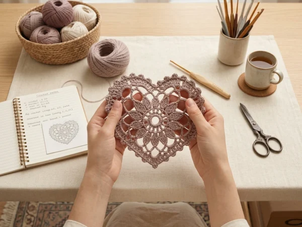 Heart-Shaped Layered Flower Doily Crochet Pattern