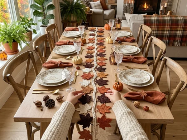 Braided Cord Maple Leaf Table Runner Crochet Pattern