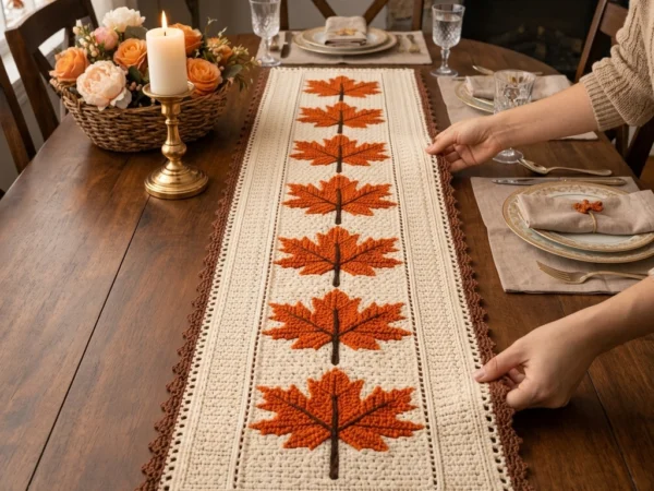 Intarsia Maple Leaf Column Table Runner Crochet Pattern