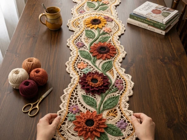 Irish Lace Sunflower Vine Table Runner Crochet Pattern