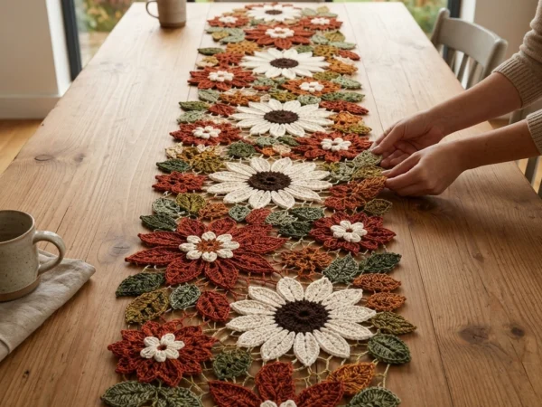 Irish Lace Daisy and Poinsettia Table Runner Pattern