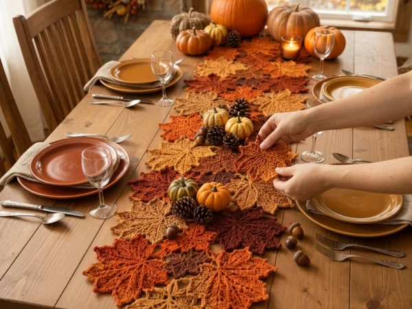 Autumn Ombre Maple Leaf Table Runner Crochet Pattern