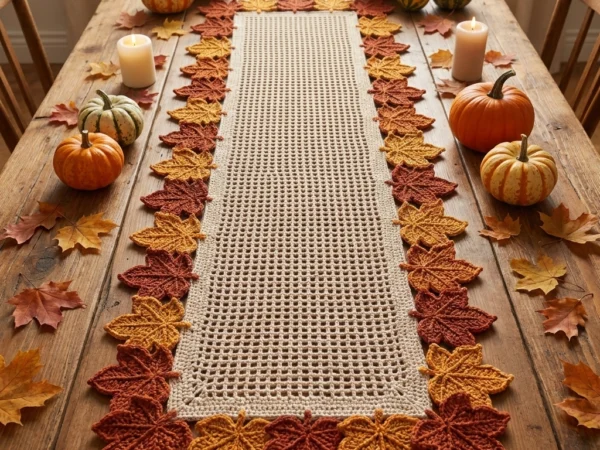 Filet Mesh Maple Leaf Border Table Runner Crochet Pattern