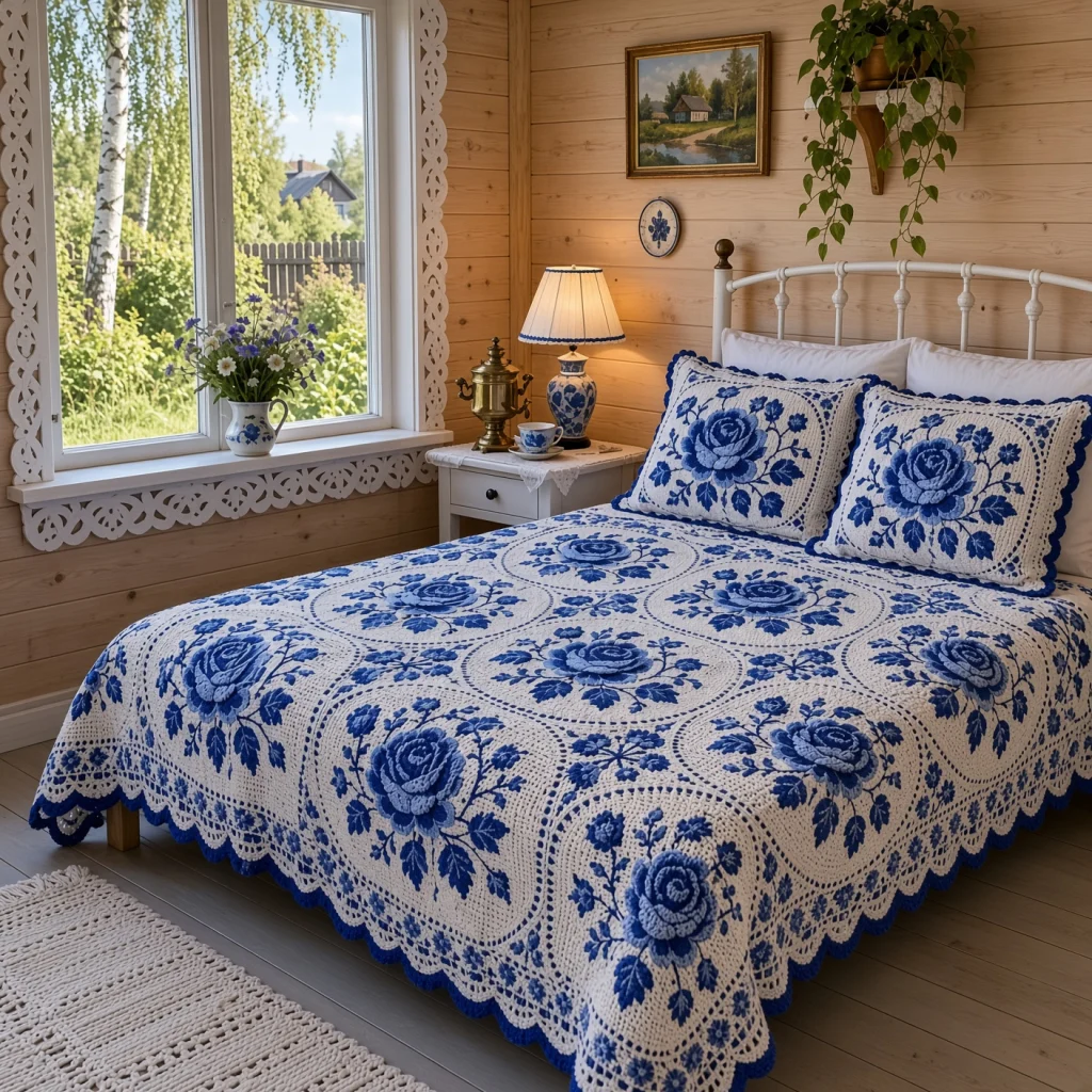 Blue Rose Medallion Bedspread and Shams Crochet Pattern — Free Crochet ...