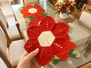 Red Star Flower Doily Crochet Pattern