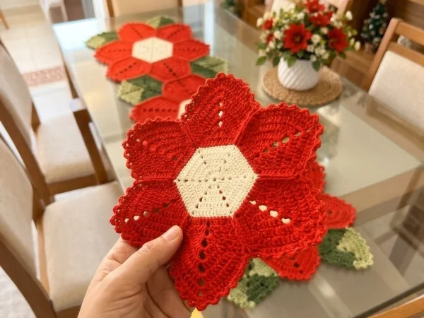 Red Star Flower Doily Crochet Pattern